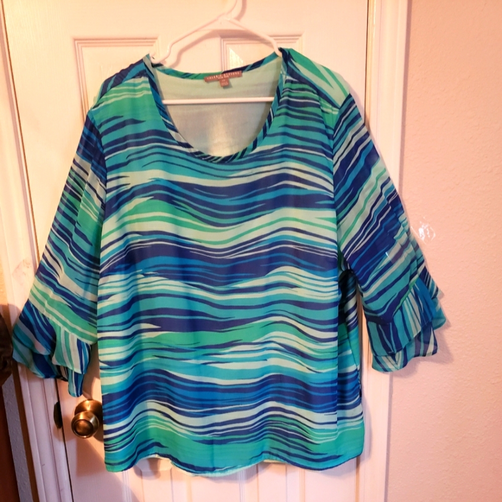 Valerie Stevens Multi Colored Blouse with ruffle sleeves NWOT